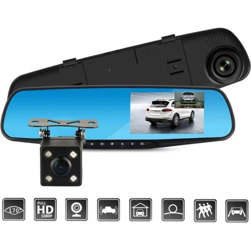 SJ54 Σετ Καθρέπτης με Κάμερα DVR Αυτοκινήτου 1080P με Οθόνη 4.3" με Κλιπ & Κάμερα Οπισθοπορείας