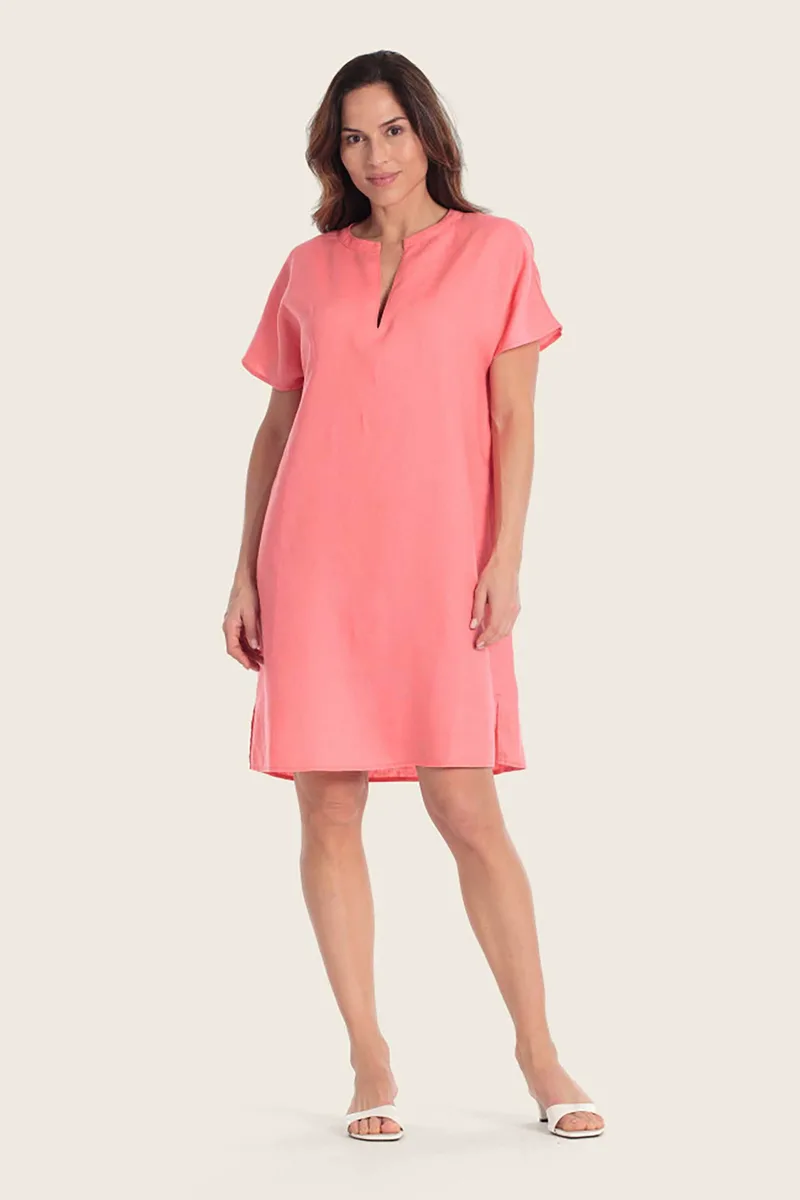 Gerry Weber γυναικείο λινό midi φόρεμα με V A-line - N68642181042 Κοραλί