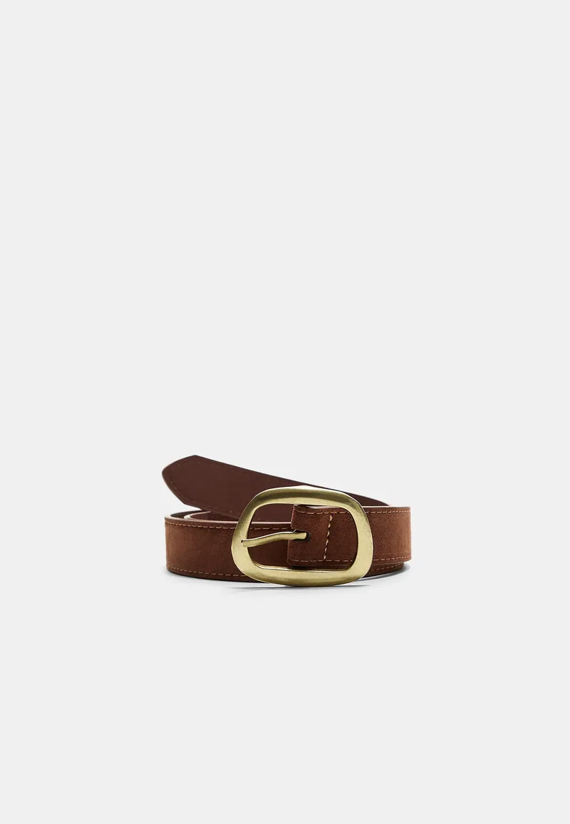 Stradivarius Ζώνη Με Διακοσμητικές Ραφές Και Ασύμμετρη Αγκράφα Καφέ 90