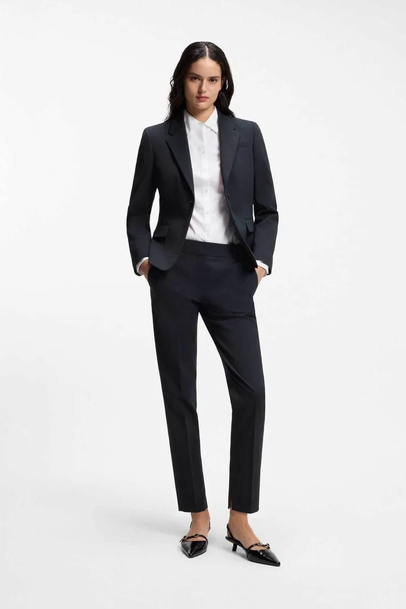Hugo Boss γυναικείο παντελόνι μονόχρωμο με τσέπες Slim fit "Ηetana" - 50516132 Μπλε Σκούρο