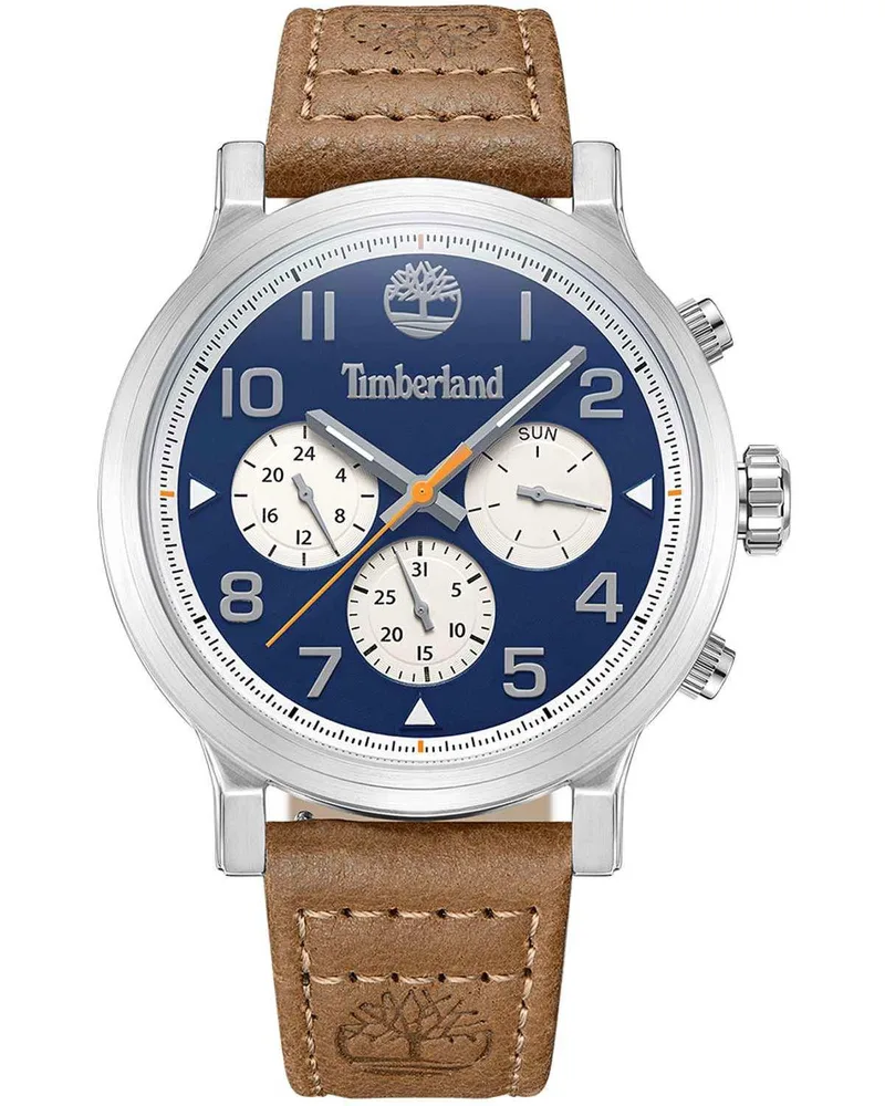 TIMBERLAND Pancher - TDWGF0028904, Silver case with Brown Leather Strap