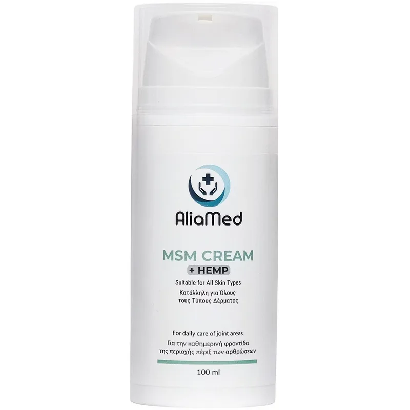 AliaMed MSM Cream & Hemp Καταπραϋντική, Χαλαρωτική Κρέμα με MSM, Χονδροϊτίνη, Γλυκοζαμίνη & Έλαιο Κάνναβης για Ανακούφιση από το Πόνο στους Κουρασμένους Μυς & Αρθρώσεις 100ml