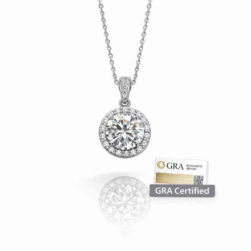 Ασημένιο Κολιέ 925 Moissanite 1ct 6,5mm GRA