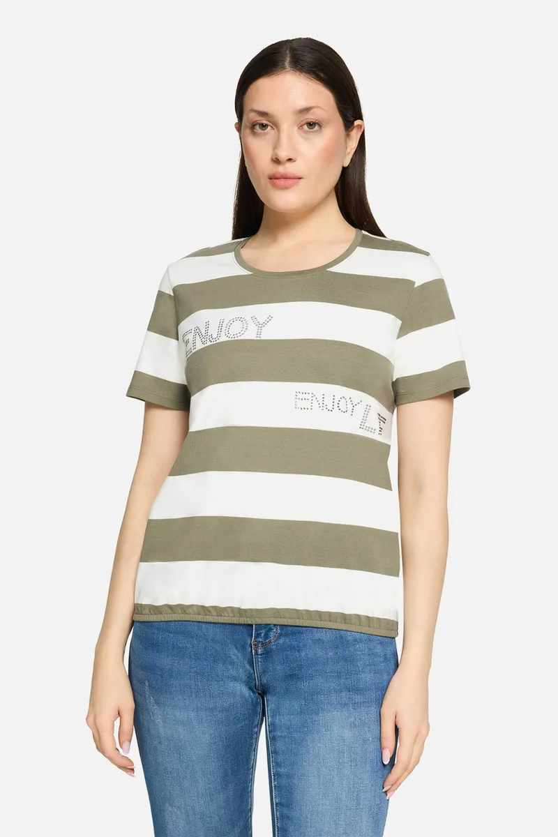So Cosy γυναικείο T-shirt ριγέ με στρας - 2420/8540 Χακί
