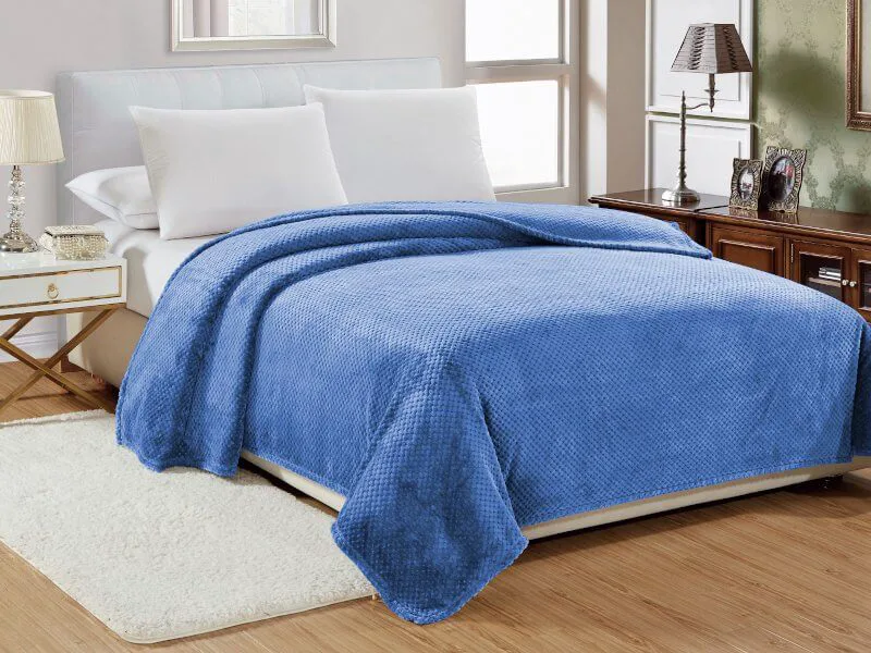 Κουβέρτα Υπέρδιπλη Βελουτέ Popcorn Jacquard Flannel Γαρύφαλλο 220x240 - Μπλε