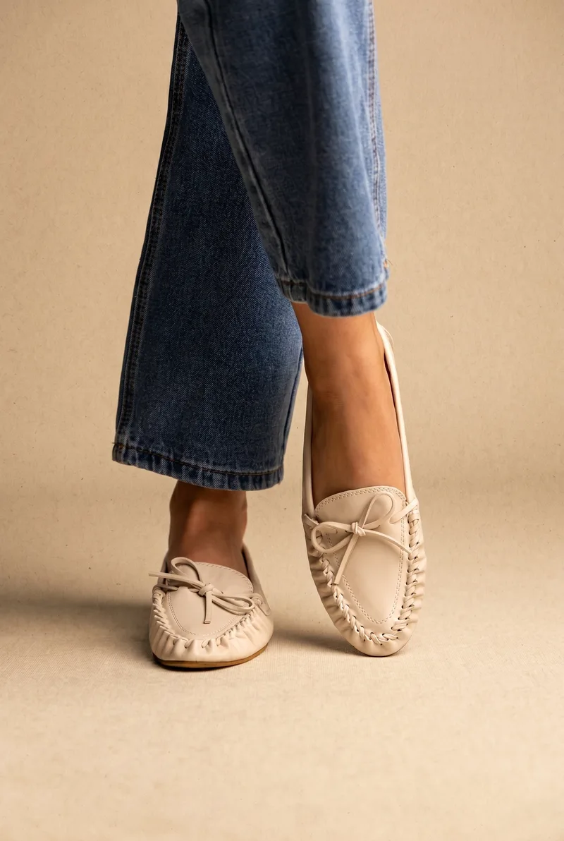 CORINA Flat Loafers with Bow - 6155 - Μπεζ Matte