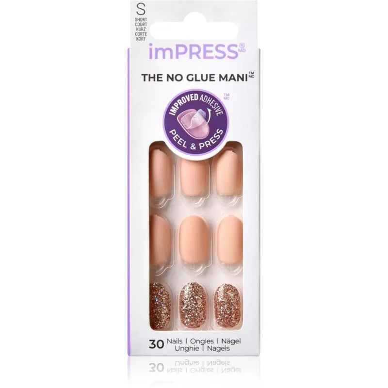 KISS imPRESS The No Glue Mani Short Ψεύτικα νύχια αυτοκόλλητα Evanesce 30 τμχ