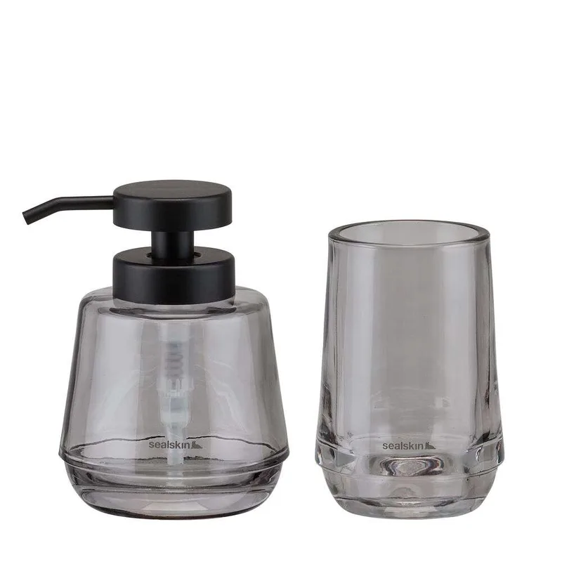 Σετ Ντισπένσερ Με Ποτηροθήκη Γυάλινο 380ml Mood Grey Sealskin 800053 (Υλικό: Γυαλί, Χρώμα: Γκρι) - sealskin - sl-800053