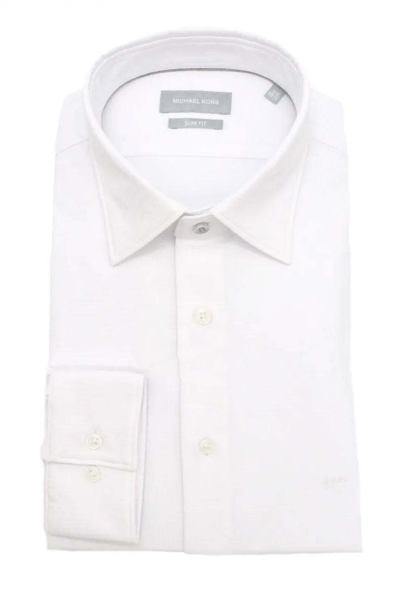 MICHAEL KORS ΠΟΥΚΑΜΙΣΟ ΜΙΚΡΟΣΧΕΔΙΟ SLIM FIT PERFORMANCE DOBBY ΛΕΥΚΟ