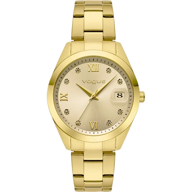 Ρολόι Γυναικείο Yellow Stainless Steel με χρυσό καντράν στρόγγυλο Vogue 2020613542