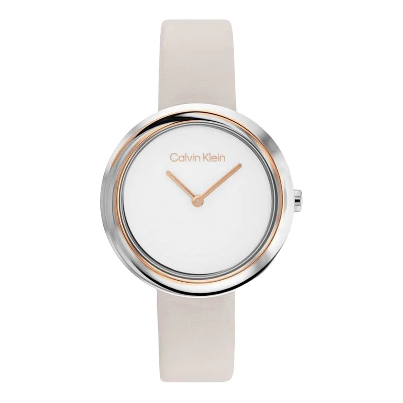 CALVIN KLEIN Twisted Bezel Leather Strap 25200094
