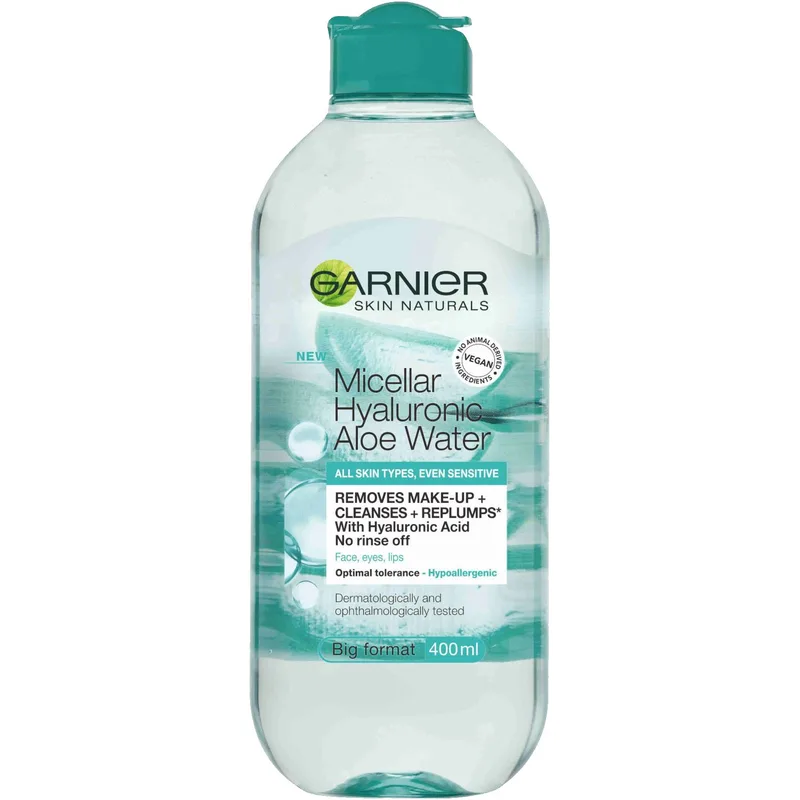 Garnier Skinactive Micellar Hyaluronic Aloe Water for All Skin Types Μικυλλιακό Νερό Καθαρισμού Προσώπου με Υαλουρονικό Οξύ & Αλόη Βέρα 400ml