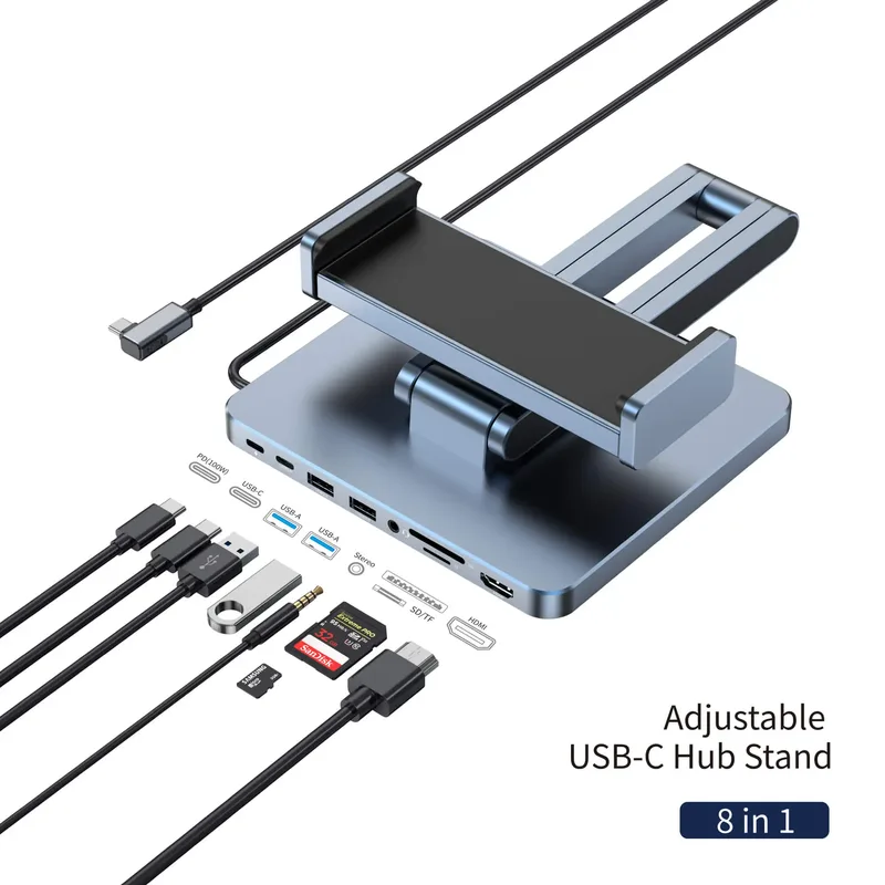 WiWU 8-in-1 Adjustable Charging Stand Hub Grey (AH801)