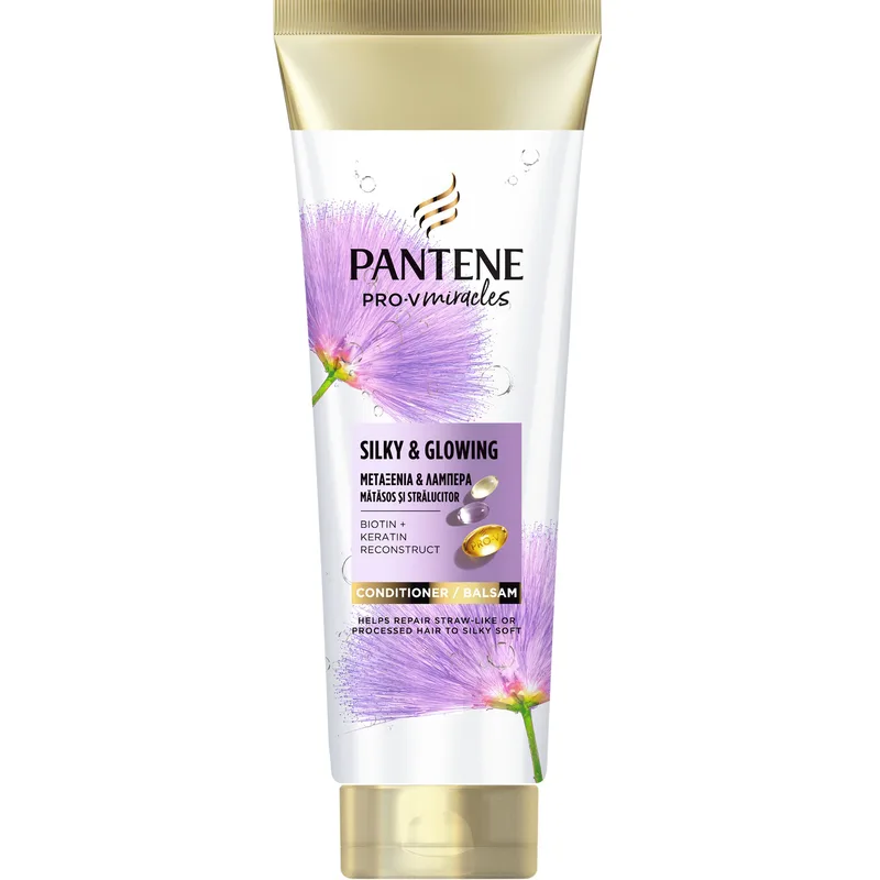 Pantene Pro-V Miracles Silky & Glowing Conditioner Μαλακτική Κρέμα για Αναδόμηση Φθαρμένων Μαλλιών που Χαρίζει Μεταξένια Υφή & Λάμψη 160ml