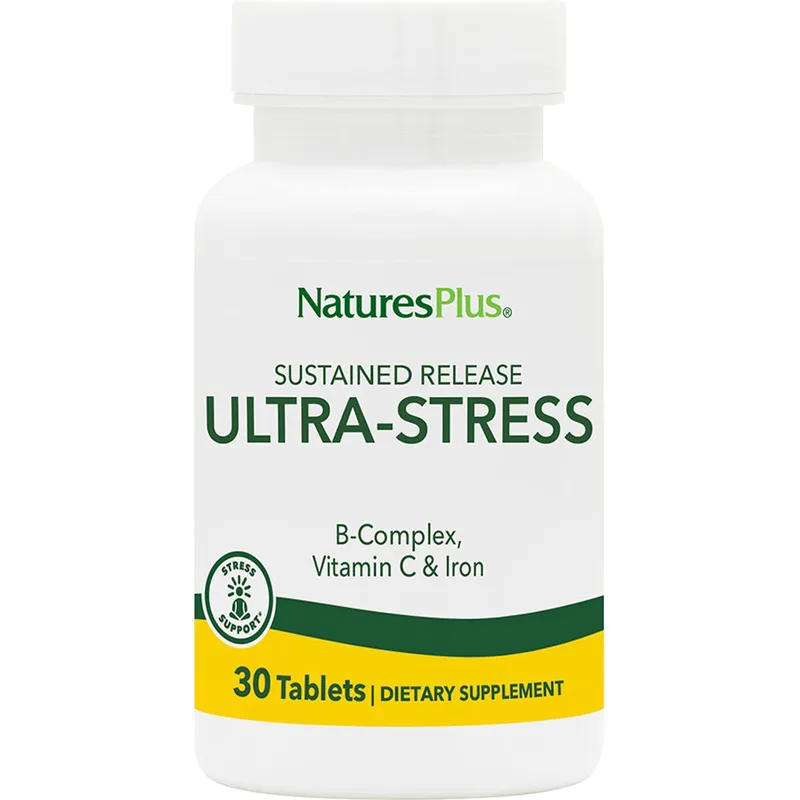 Natures Plus Ultra Stress Συμπλήρωμα Διατροφής Συμπλέγματος Βιταμινών Β, Βιταμίνης C & Σιδήρου Παρατεταμένης Αποδέσμευσης για την Καλή Υγεία του Νευρικού Συστήματος & την Αντιμετώπιση της Κούρασης & του Ψυχολογικού Στρες 30tabs