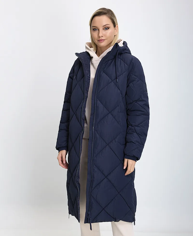 T.Coat Γυναικείο Regular Fit Με Κουκούλα Μπλε
