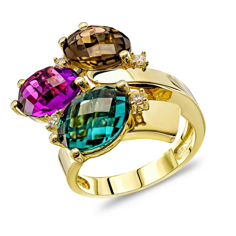 Δαχτυλίδι με Oρυκτές Πέτρες από Κίτρινο Χρυσό 14 Καρατίων DX2175