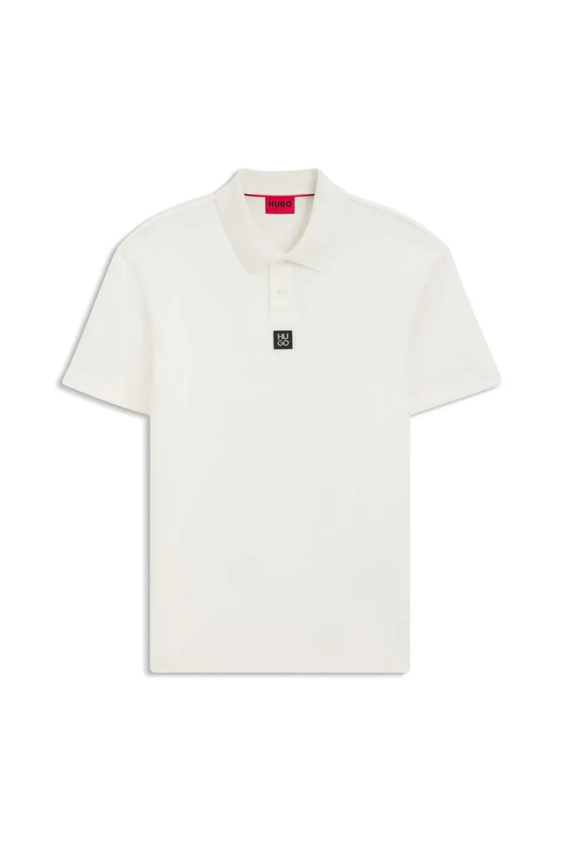Hugo Boss ανδρική μπλούζα πόλο μονόχρωμη με logo patch Regular Fit "Deabono" - 50517638 Εκρού