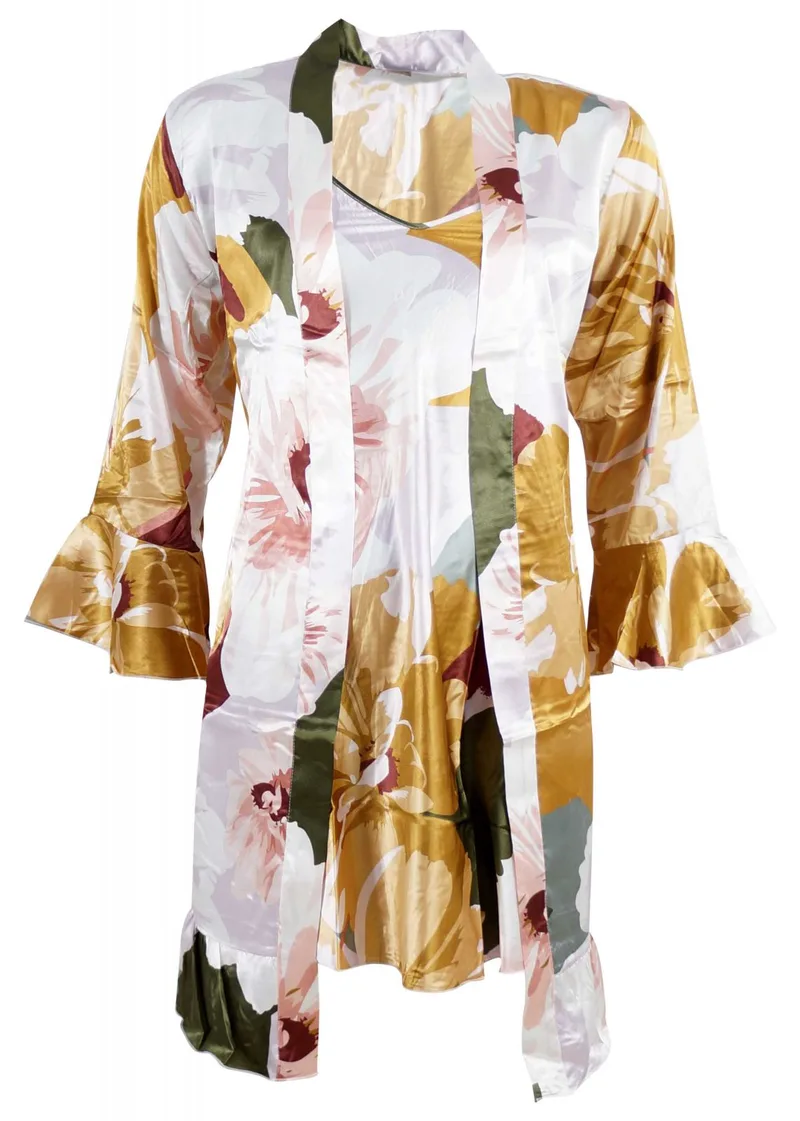 Γυναικείο set saten all print ρόμπα-νυχτικό. Saten Collection MULTI COLOUR