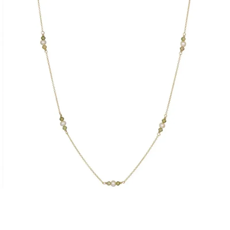Χρυσό γυναικείο κολιέ Κ9 Nephrite and Pearls 046262 046262 Χρυσός 9 Καράτια