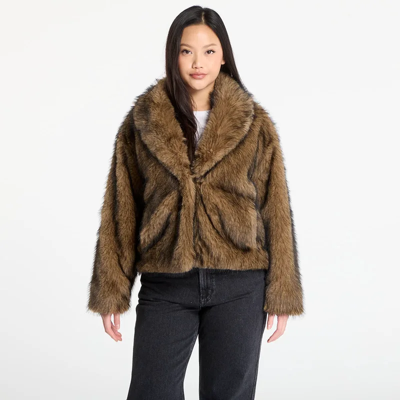 Μπουφάν Urban Classics Ladies Short Faux Fur Jacket Brown/ Black S