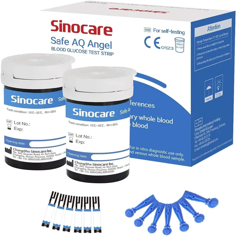 [50pcs] Sinocare Glucometer Glucose Test Strips with free lancets | Safe AQ Angel