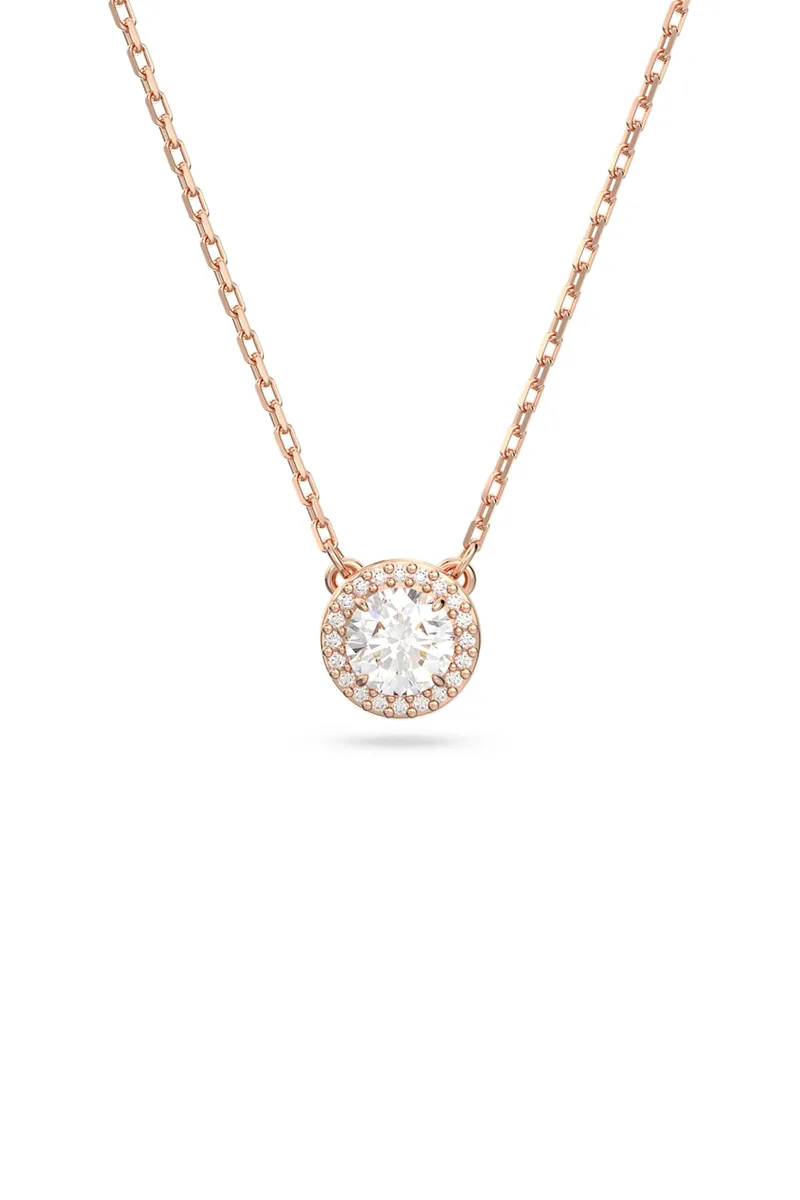 Swarovski γυναικείο μενταγιόν στρογγυλή κοπή, pavé, λευκό, επιμετάλλωση σε ροζ χρυσαφί τόνο "Constella" - 5636272