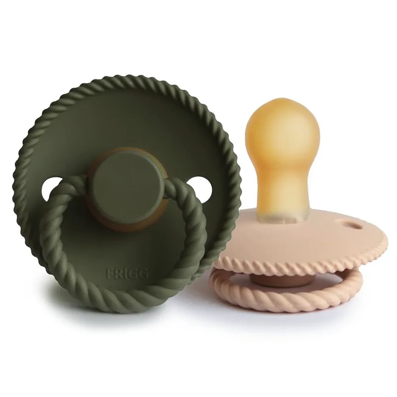Σετ 2 Πιπίλες Latex FRIGG Rope Croissant/Olive 0-6 Μηνών