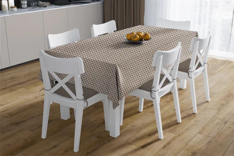 Αλέκιαστο Σετ 2 τεμ Τραπεζομάντηλο Houndstooth 473 140X140 & Τραβέρσα 40X140 Μπεζ 70/30 Cott/Pol