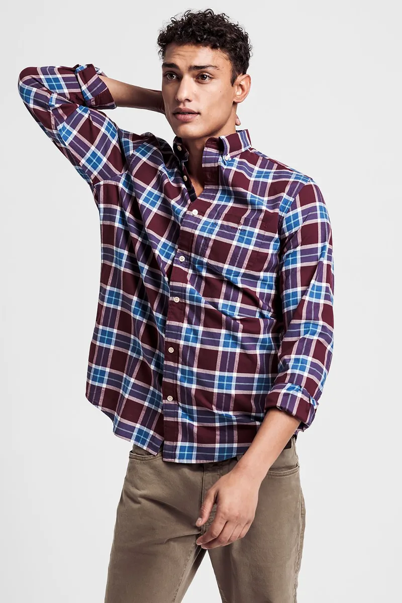 Gant ανδρικό καρό πουκάμισο Regular Winter Twill Blackwatch - 3011330 Κόκκινο