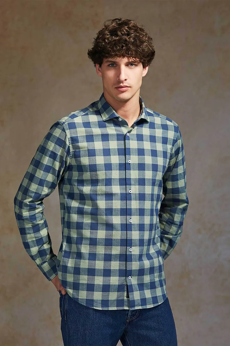 Oxford Company ανδρικό sport πουκάμισο καρό Slim Fit "Romeo" - F131-RZ21.02 Μπλε-Πράσινο