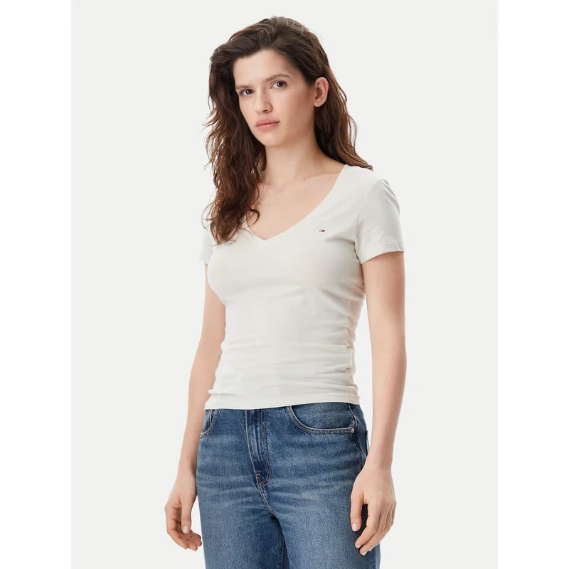 Tommy Jeans T-Shirt DW0DW20458 Ανοιχτό μπεζ Slim Fit