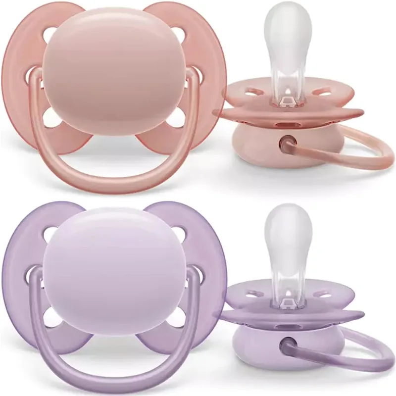 Philips Avent Ultra Soft Silicone Soother 0-6m Σομόν - Μωβ Ορθοδοντική Πιπίλα Σιλικόνης με Μαλακό & Εύκαμπτο Προστατευτικό για Λιγότερους Ερεθισμούς στο Δέρμα 2 Τεμάχια, Κωδ SCF091/31