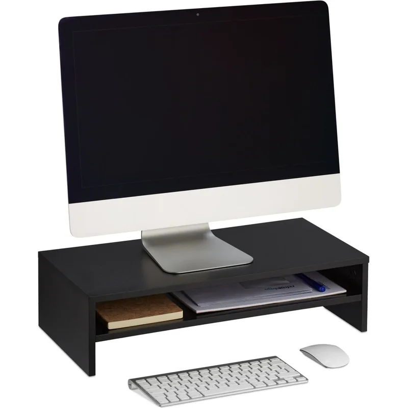 Βάση Οθόνης Υπολογιστή Relaxdays Monitor Stand with Compartment Επιτραπέζια με Ράφι 14.5 x 54 x 25.5 cm - Black (10047342)