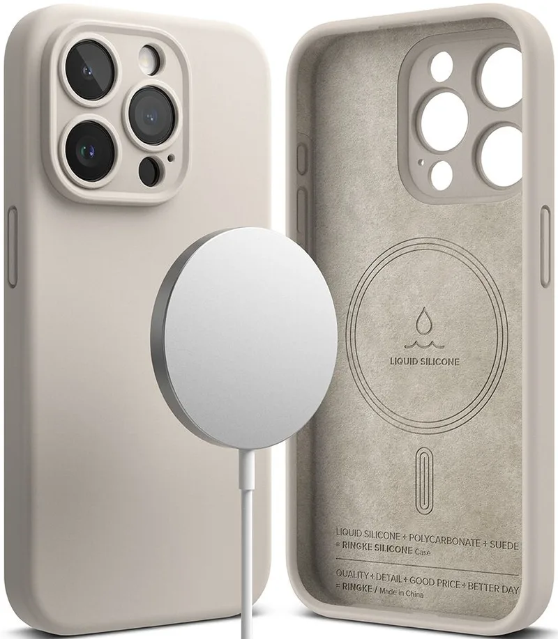 Ringke Silicone Magnetic - Ανθεκτική MagSafe Θήκη Σιλικόνης - Apple iPhone 15 Pro Max - Stone (8809919307161)