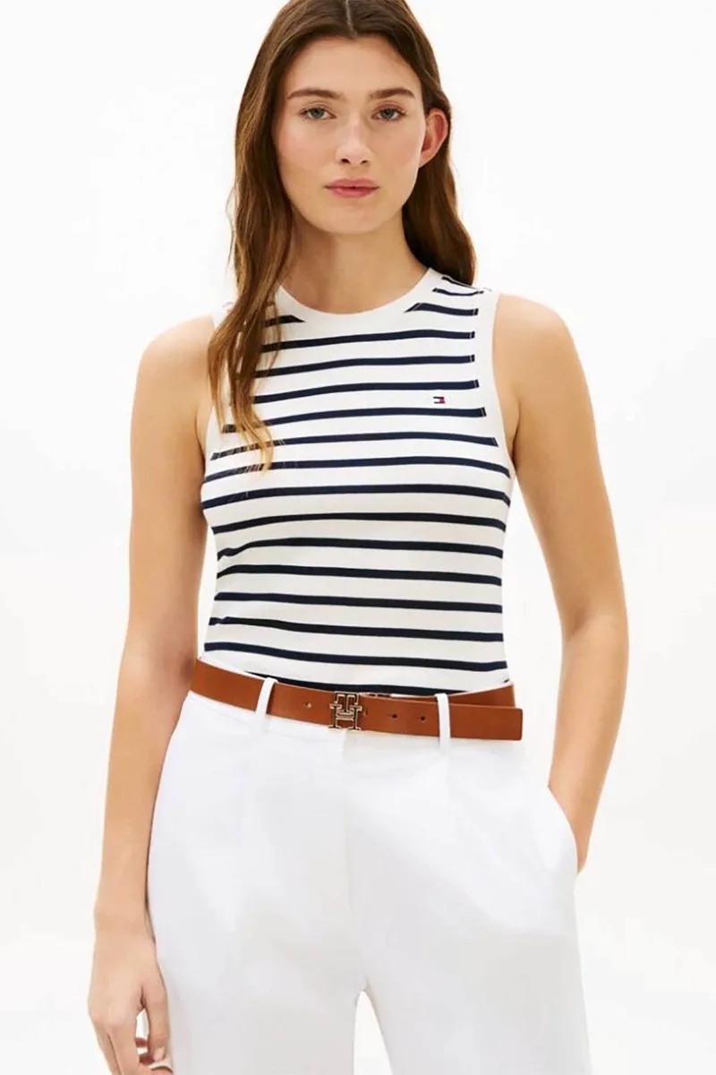 Tommy Hilfiger γυναικείο αμάνικο τοπ με κεντημένο λογότυπο Slim Fit - WW0WW47806 Εκρού