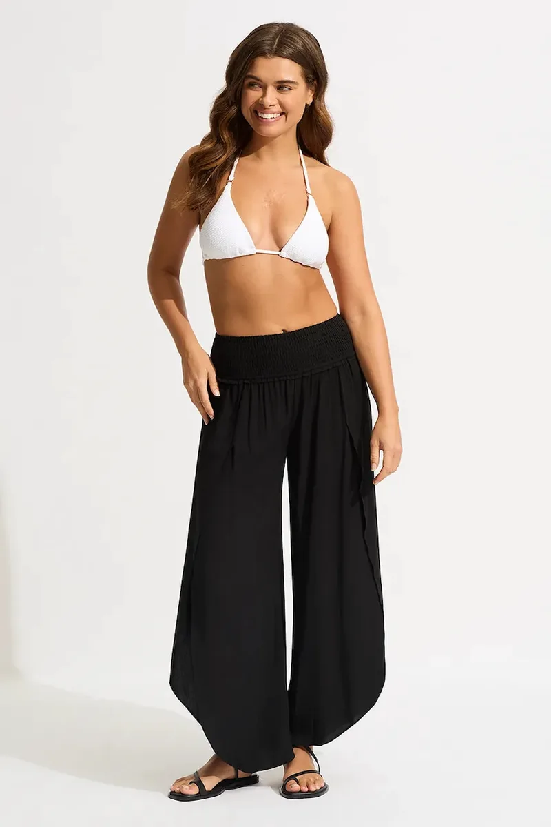 Seafolly φαρδύ παντελόνι γυναικείο από βισκόζη Shirred Waist Wrap