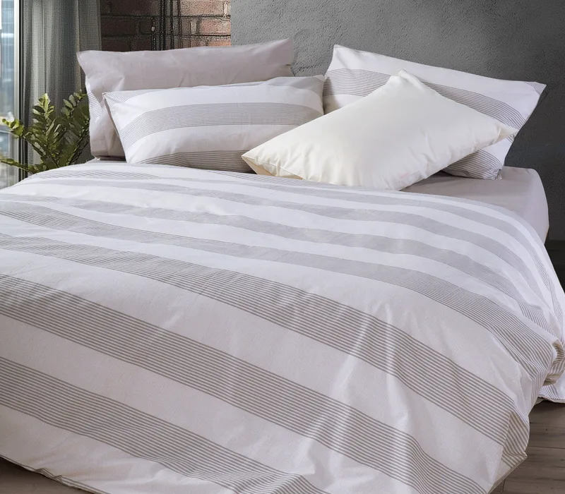Σετ Σεντόνια Μονά με Λάστιχο 3 Τεμαχίων Nef-Nef Casual Stripe Ecru 100x200+35
