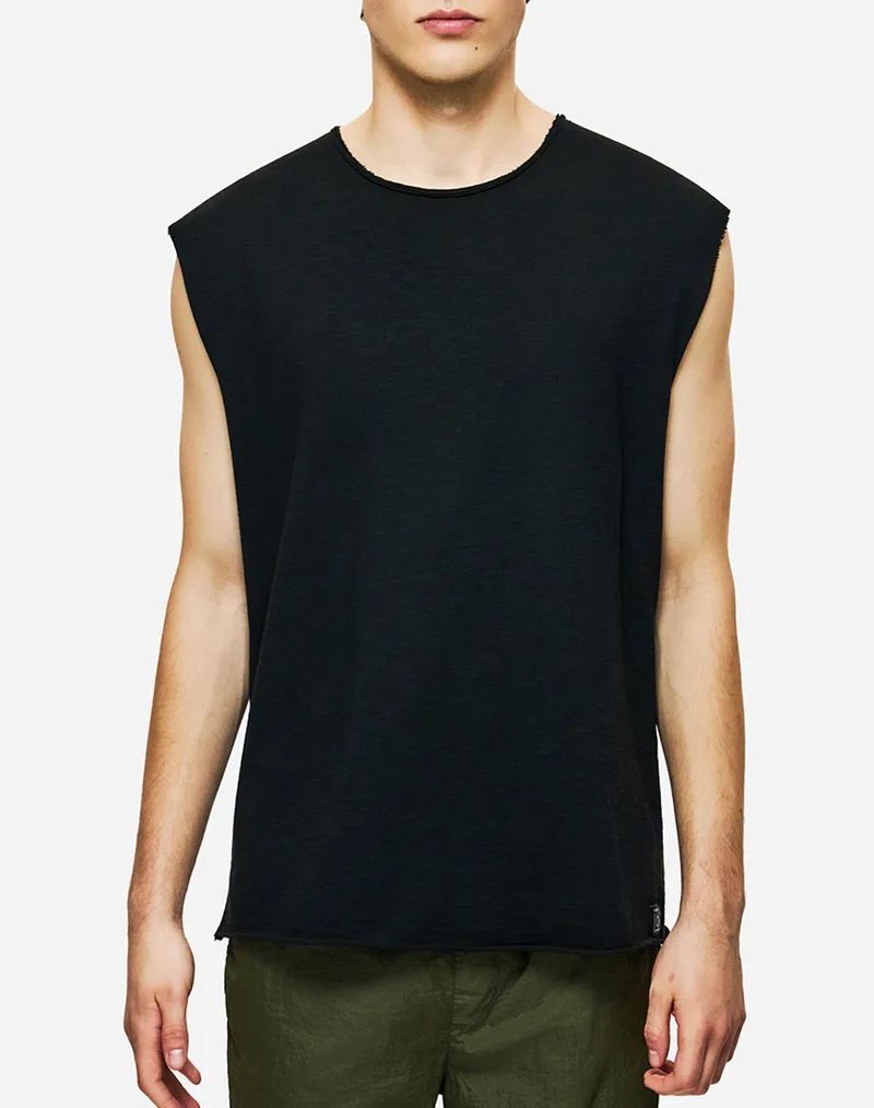 DIRTY LAUNDRY SLUB TANK TOP WITH RAW EDGES DLMTT000002-BLACK Black