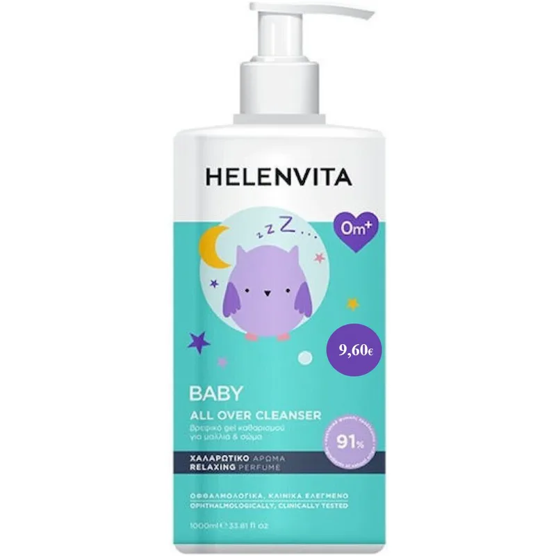 Helenvita Promo Relaxing Perfume 0m+ Baby All Over Cleanser Βρεφικό Τζέλ Καθαρισμού με Χαλαρωτικό Άρωμα για Μαλλιά & Σώμα 1000ml