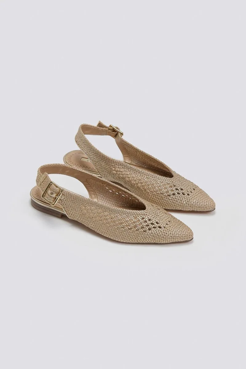 CORINA Pointed Woven Ballerinas - M5250 - Light Χρυσό