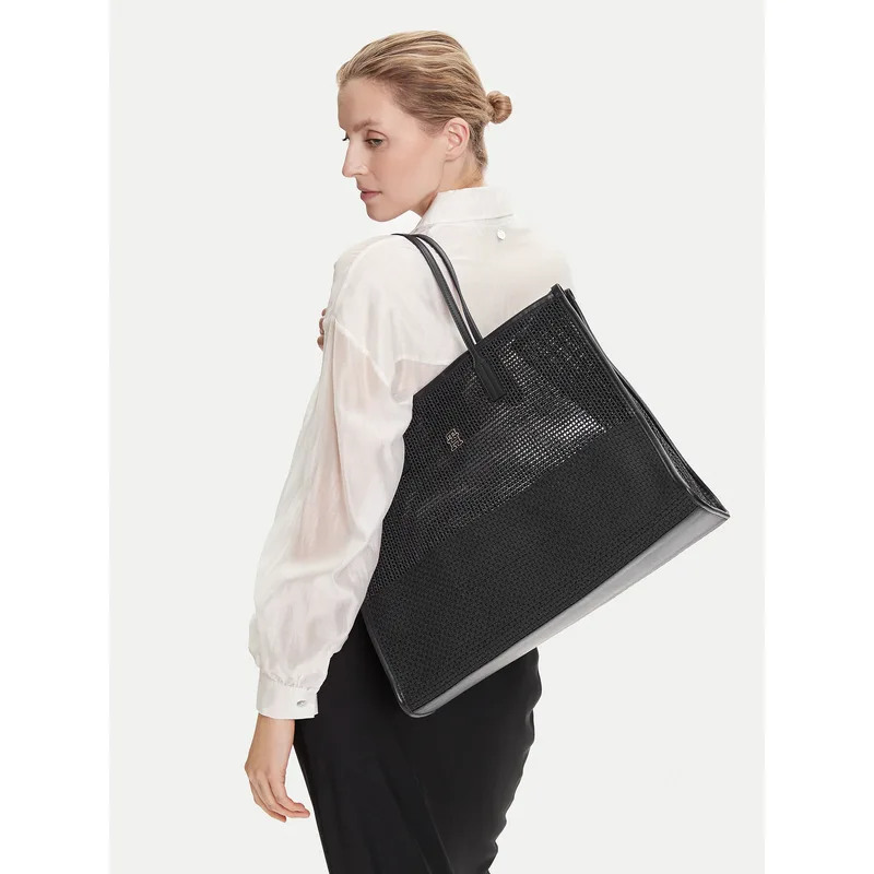 Τσάντα Tommy Hilfiger Th City Summer Tote Woven AW0AW17640 Μαύρο