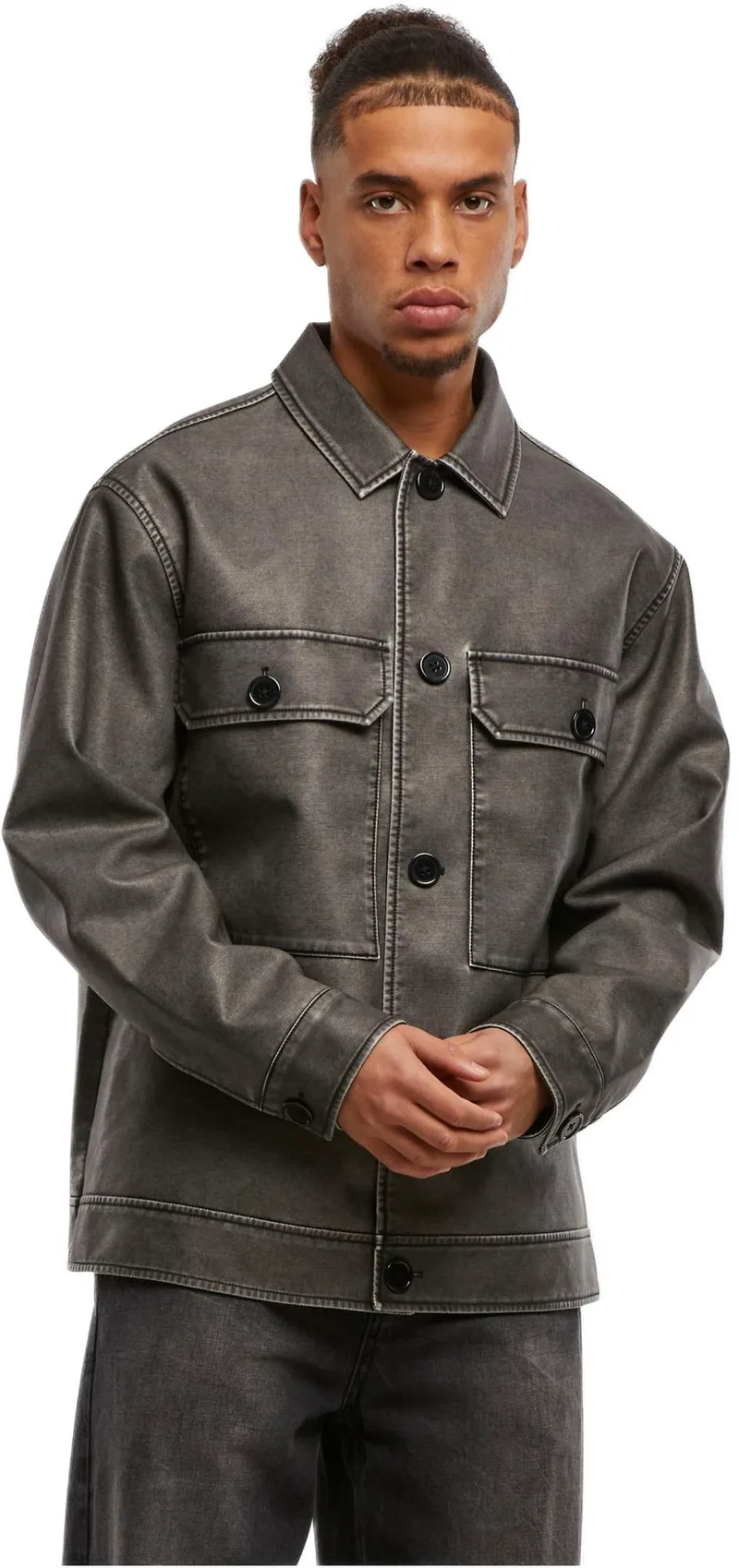 Synthetic Vintage Leather Shirt Jacket Urban Classics TB7330-00007 black