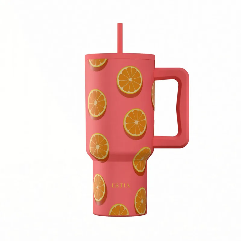 Estia Θερμός Straw Tumbler Xl Save The Aegean 900Ml Πορτοκαλί Pop