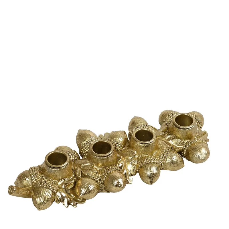 Κηροπήγιο 4 Θέσεων Polyresin Με Βελανίδια Χρυσό ESPIEL 29x11,5x4,5εκ. MT2623K2 (Σετ 2 Τεμάχια) (Υλικό: Polyresin, Χρώμα: Χρυσό ) - ESPIEL - MT2623K2