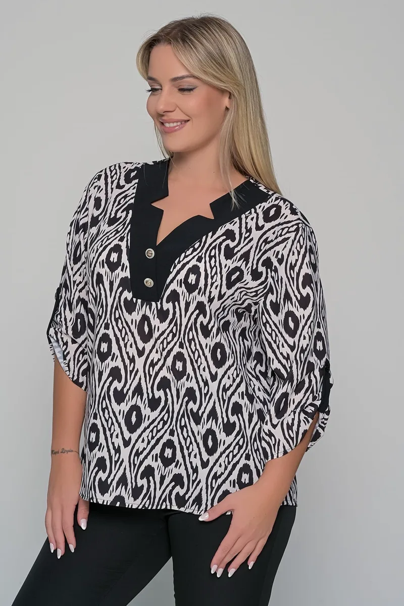 ΜΠΛΟΥΖΑ PLUS SIZE ΜΕ V ΛΑΙΜΟΚΟΨΗ ΑΣΠΡΟΜΑΥΡΟ