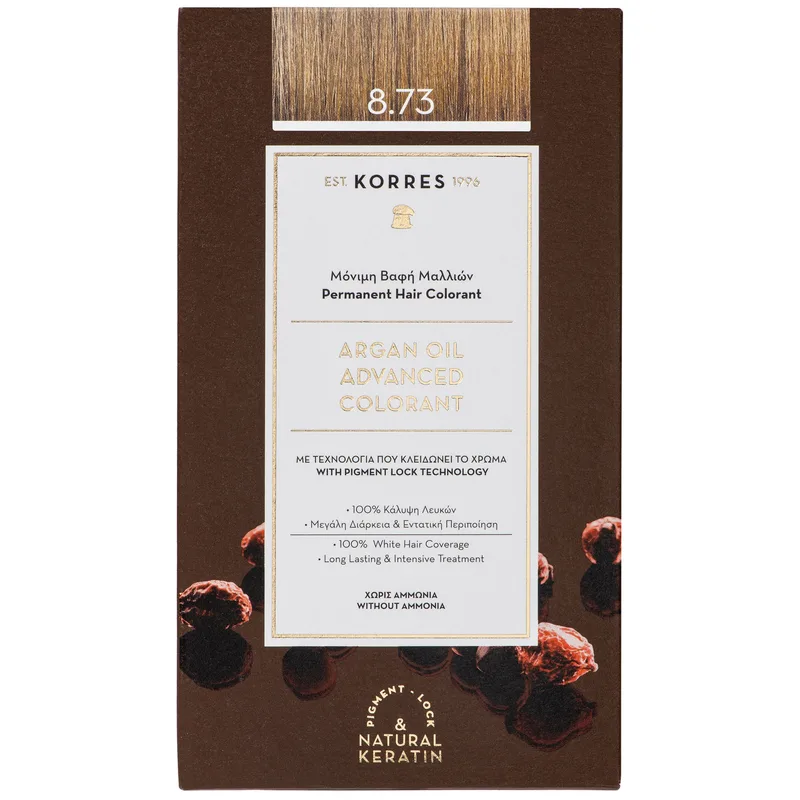 Korres Argan Oil Βαφή Μαλλιών Χωρίς Αμμωνία με Τεχνολογία Pigment-Lock που Κλειδώνει το Χρώμα 1 Τεμάχιο - 8.73 Χρυσή Καραμέλα