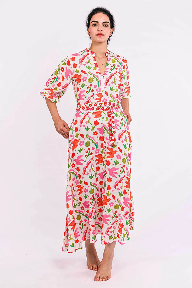 Nimo With Love γυναικείο midi φόρεμα με print "Marigold" - Marigold Dress Κοραλί