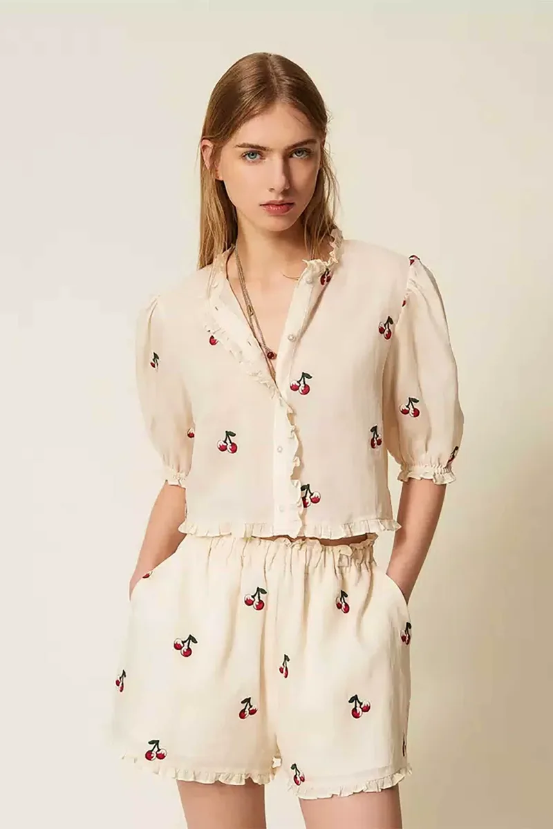 Twinset γυναικείο πουκάμισο με all-over print - 261TT2420 Κρέμ
