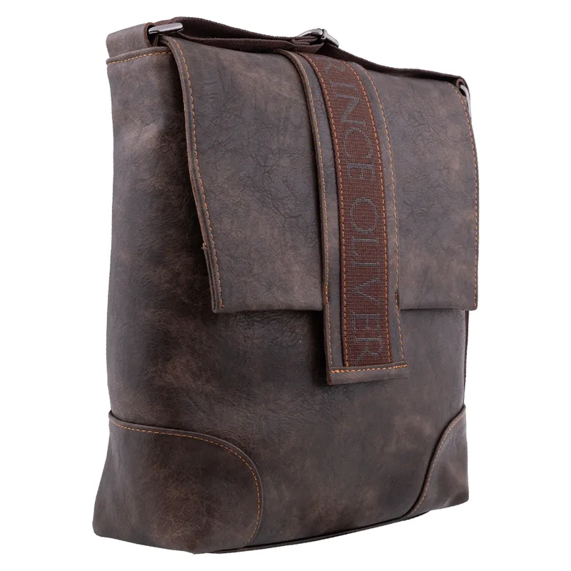 Prince Oliver Ανδρική Τσάντα Messengers Bag Καφέ Eco Leather